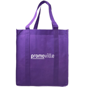 promoville purple grocery bag screenprinted